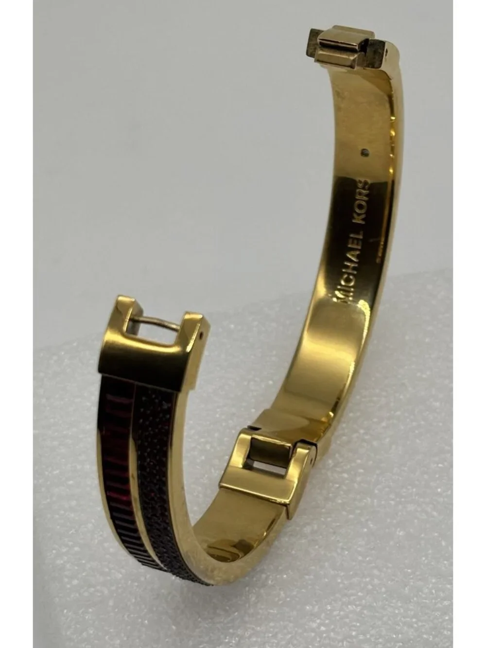Michael Kors Color Crush Hinged Bangle Cuff Garnet Colored Baguette Pave Crystal